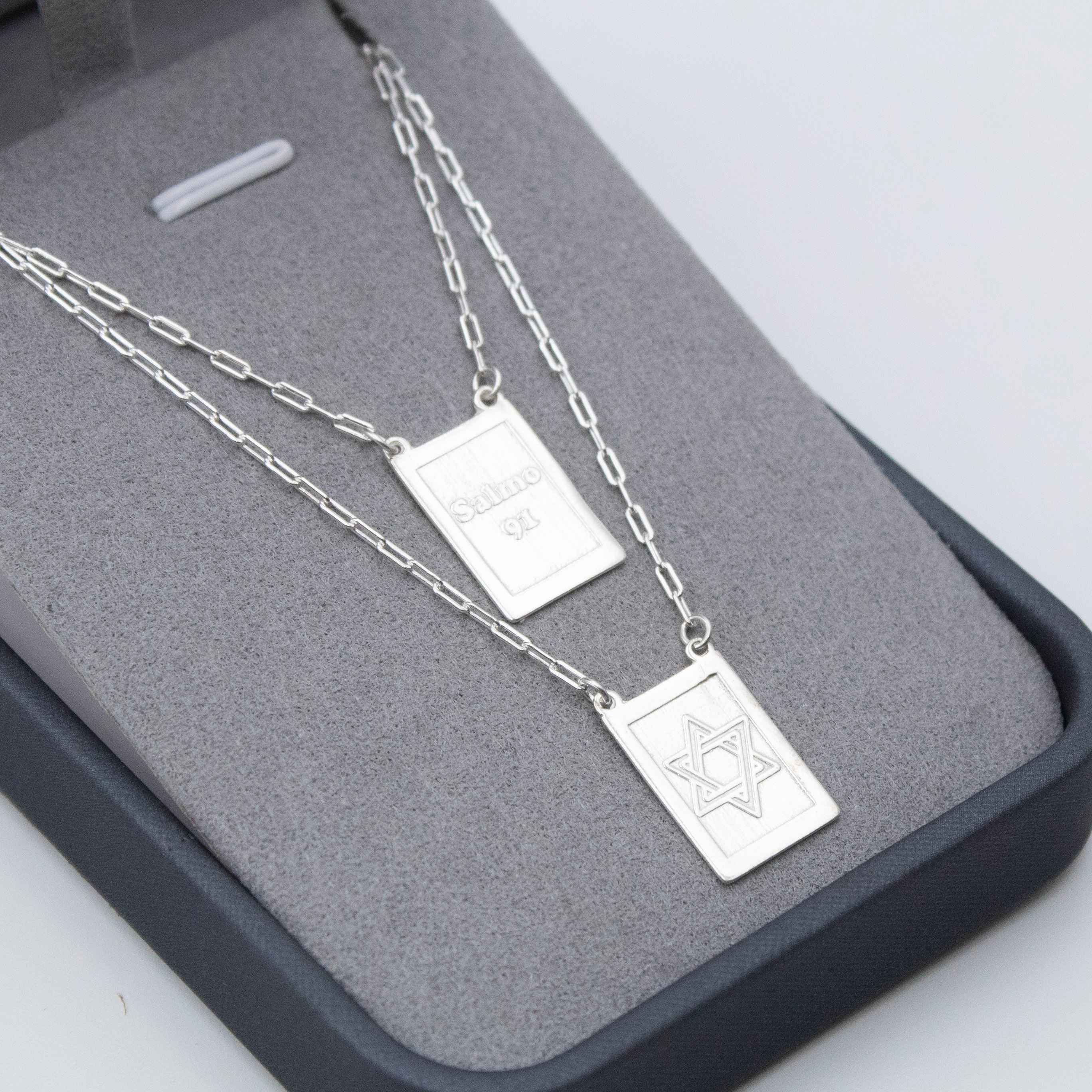 Escapulário Salmos 91 - Estrela de David em prata 925