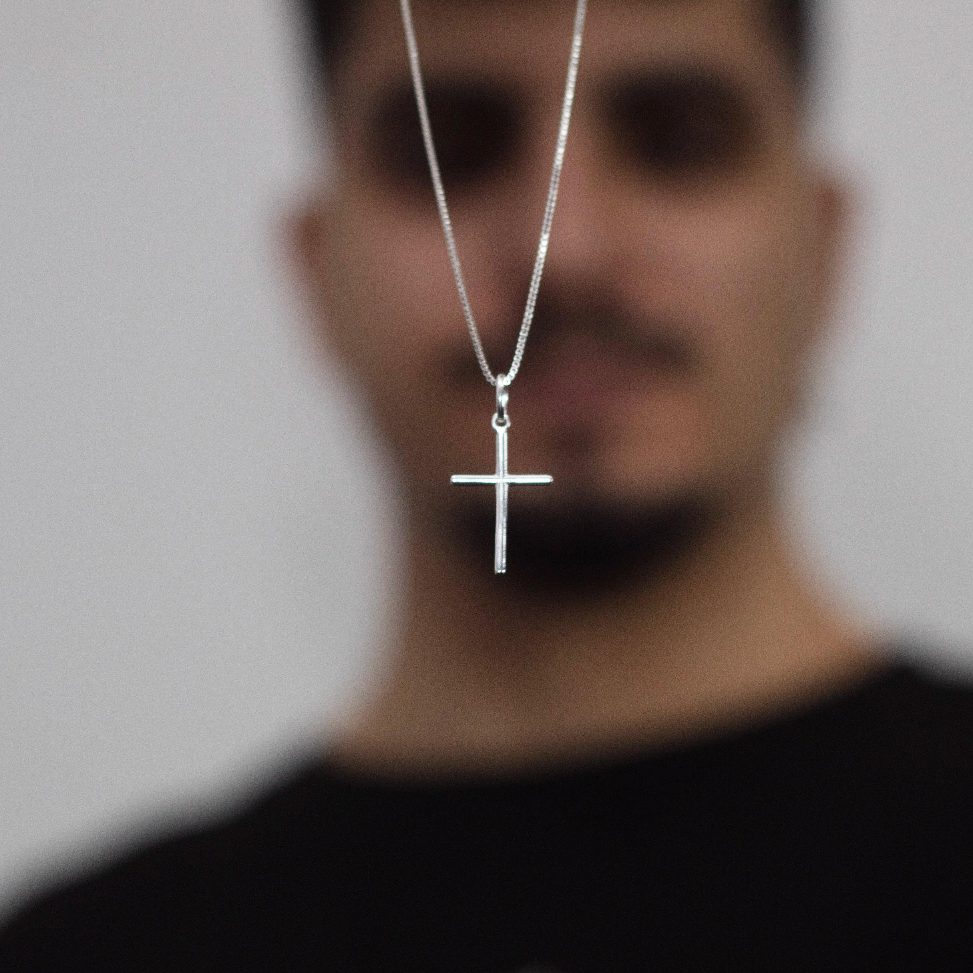 Conjunto Minimalista - Corrente Veneziana 1mm com Pingente Cruz Lisa (P) - Prata 925 - Rei Pratas Jewelry