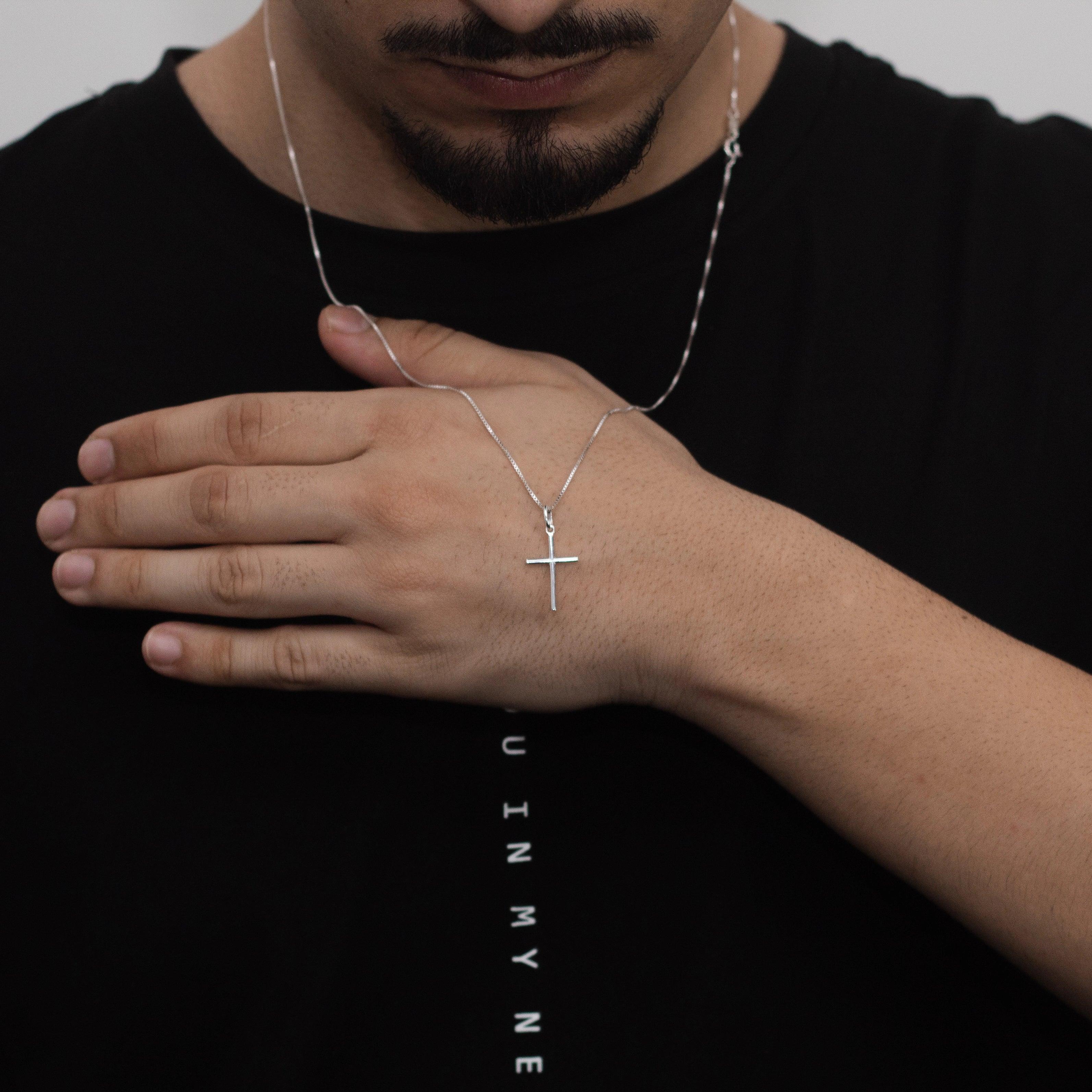 Conjunto Minimalista - Corrente Veneziana 1mm com Pingente Cruz Lisa (P) - Prata 925 - Rei Pratas Jewelry