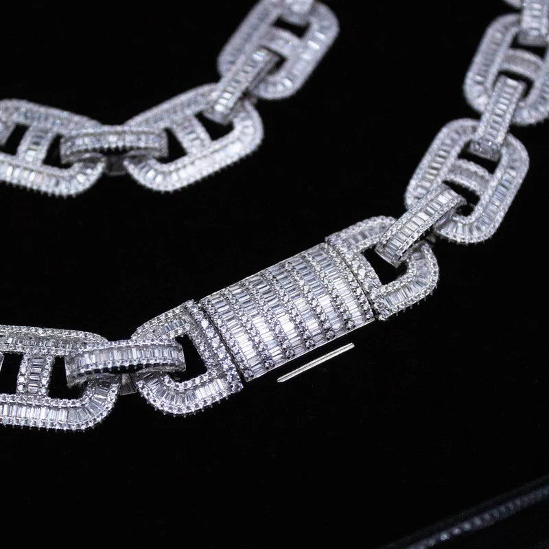 corrente de prata masculina - mariner baguete cravejada - prata 925