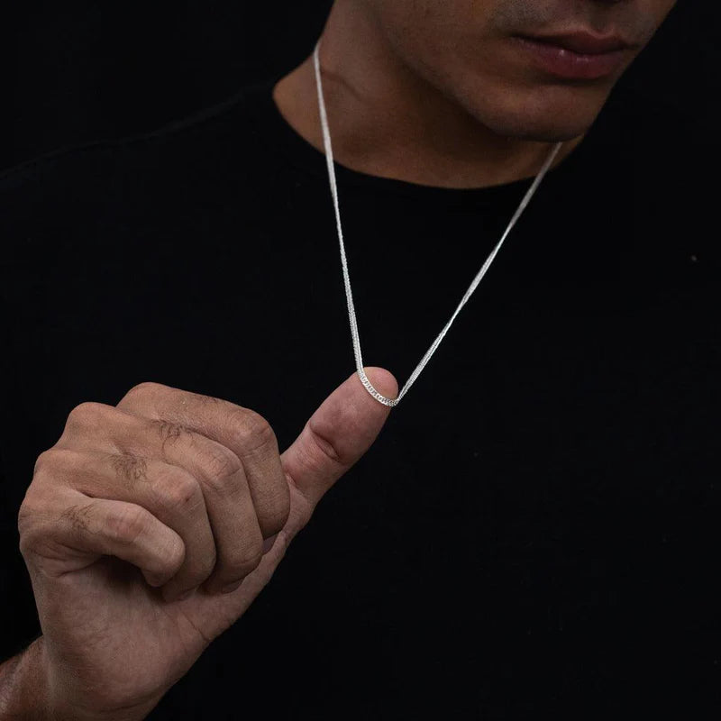 corrente de prata masculina - grumet duplo 3mm 70cm - prata 925