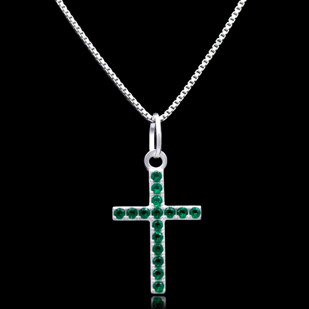 corrente de prata masculona - cruz cravejada verde - prata 925