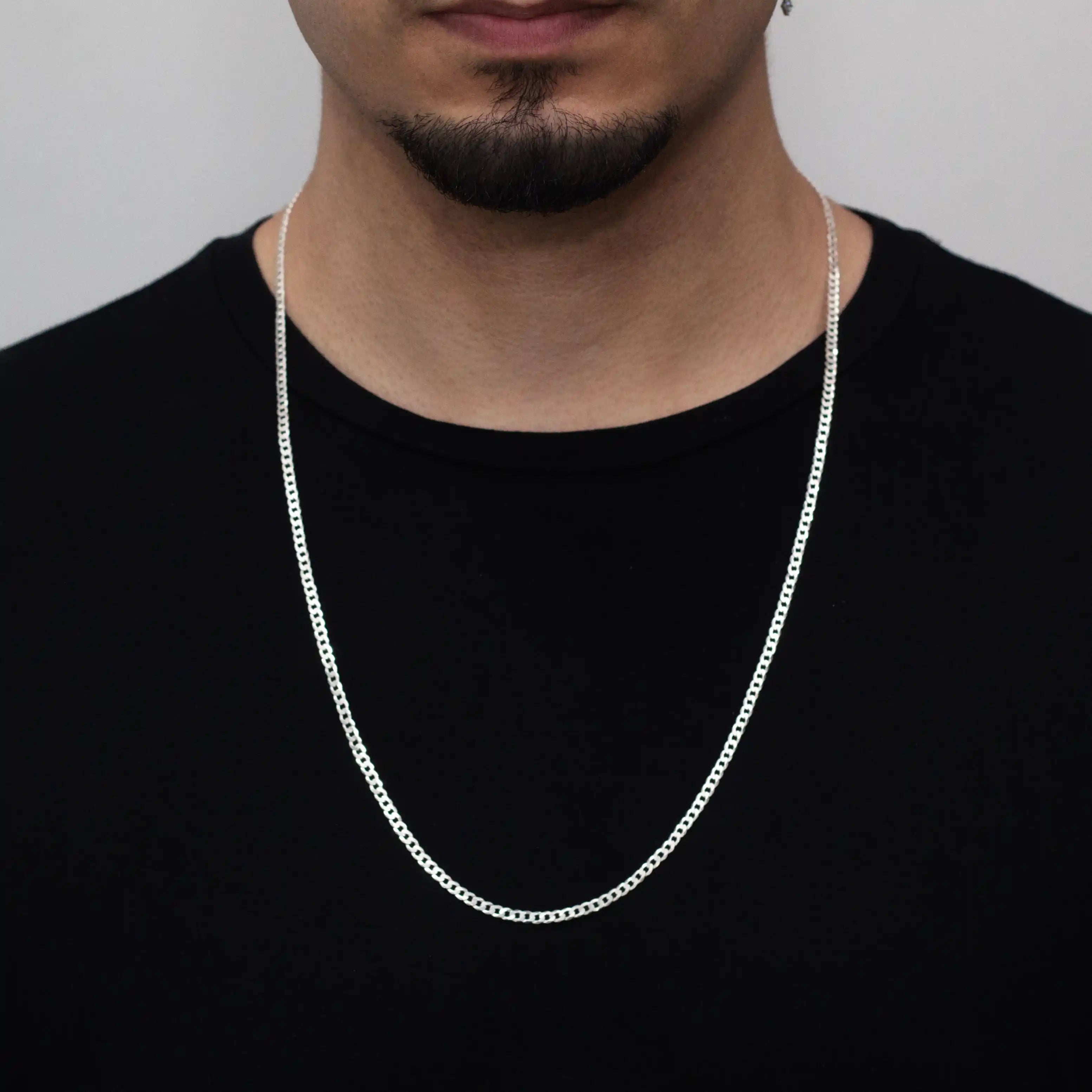 corrente de prata masculina - grumet escama de peixe 3mm 70cm - prata 925