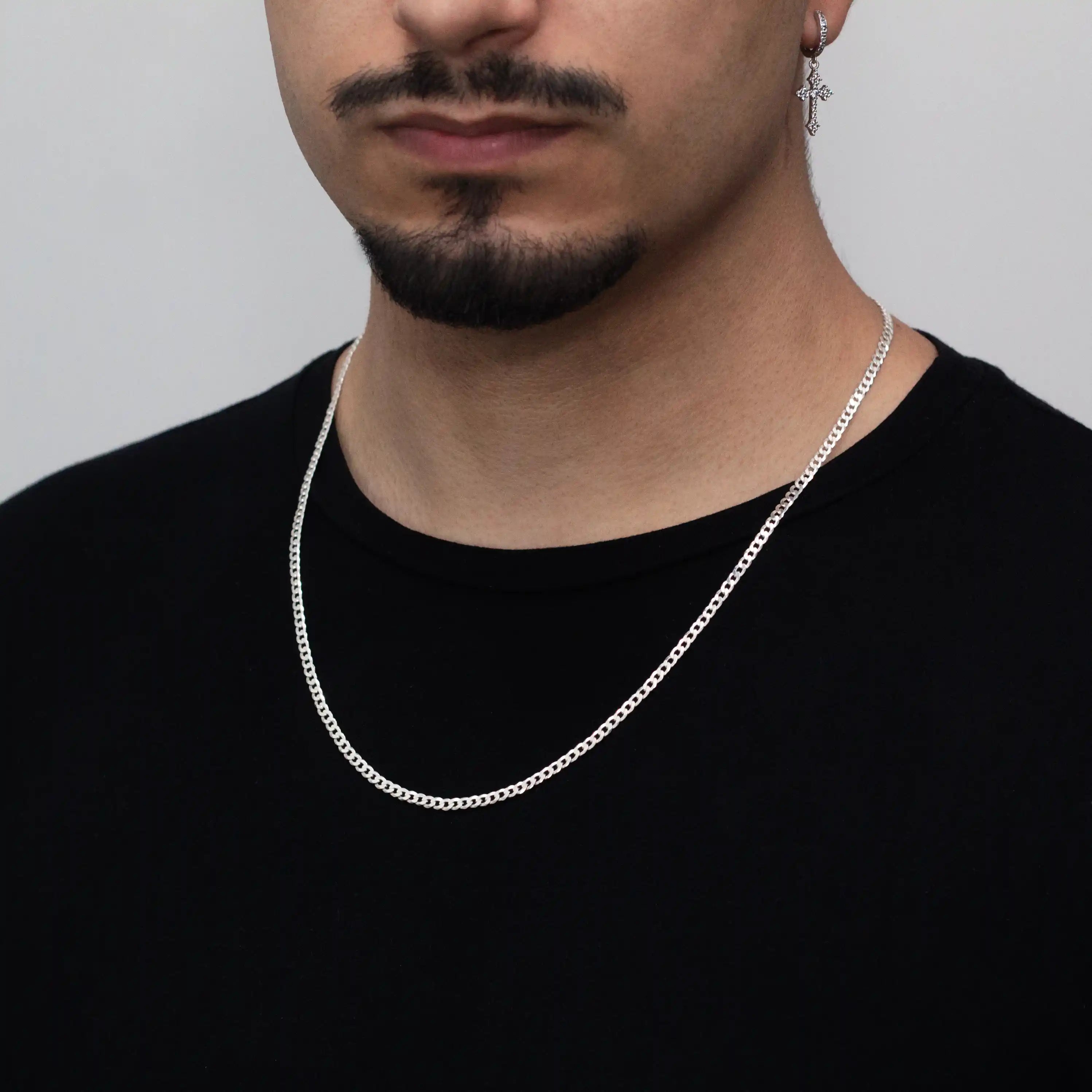 corrente de prata masculina - grumet escama de peixe 3mm 60cm - prata 925