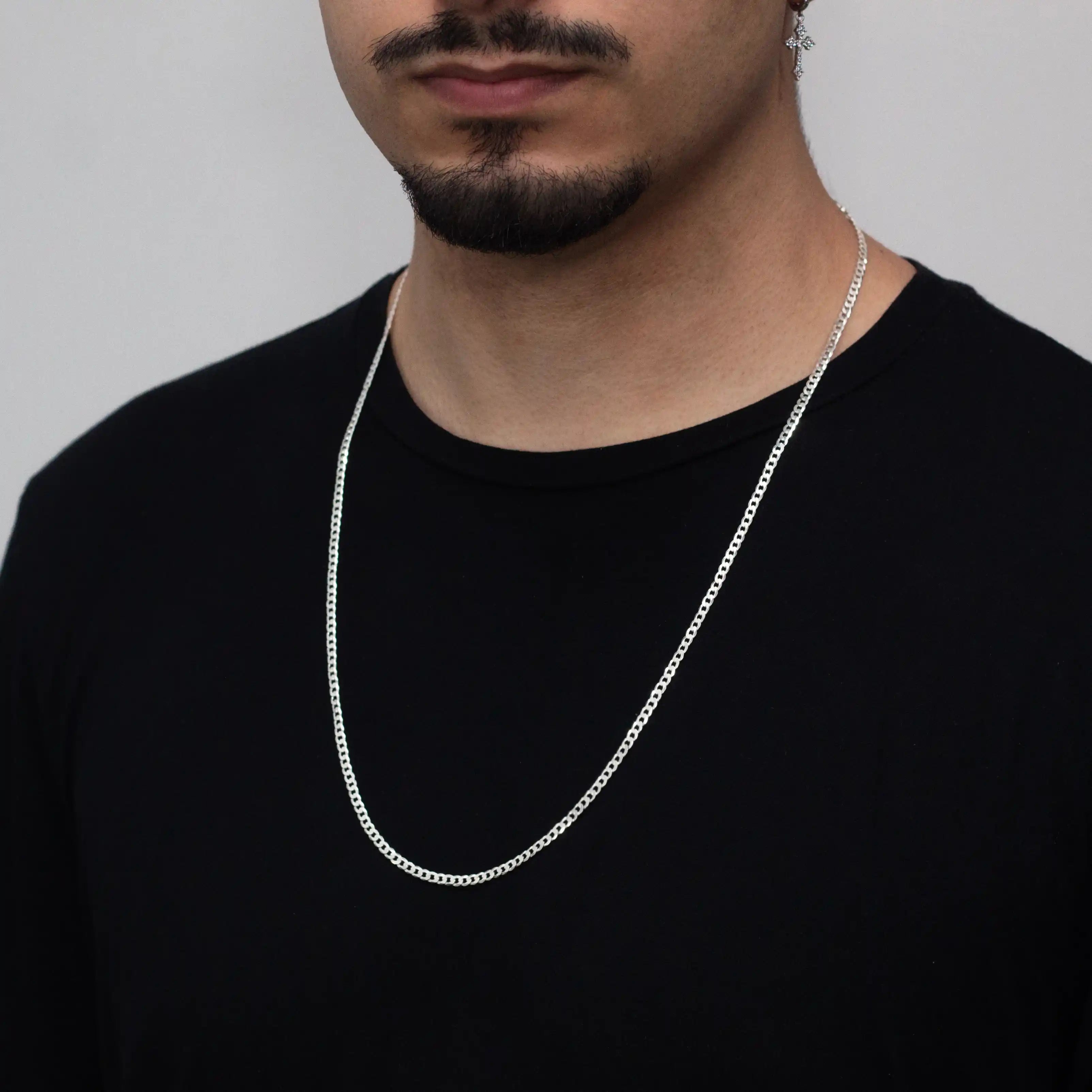 corrente de prata masculina - grumet escama de peixe 3mm 70cm - prata 925