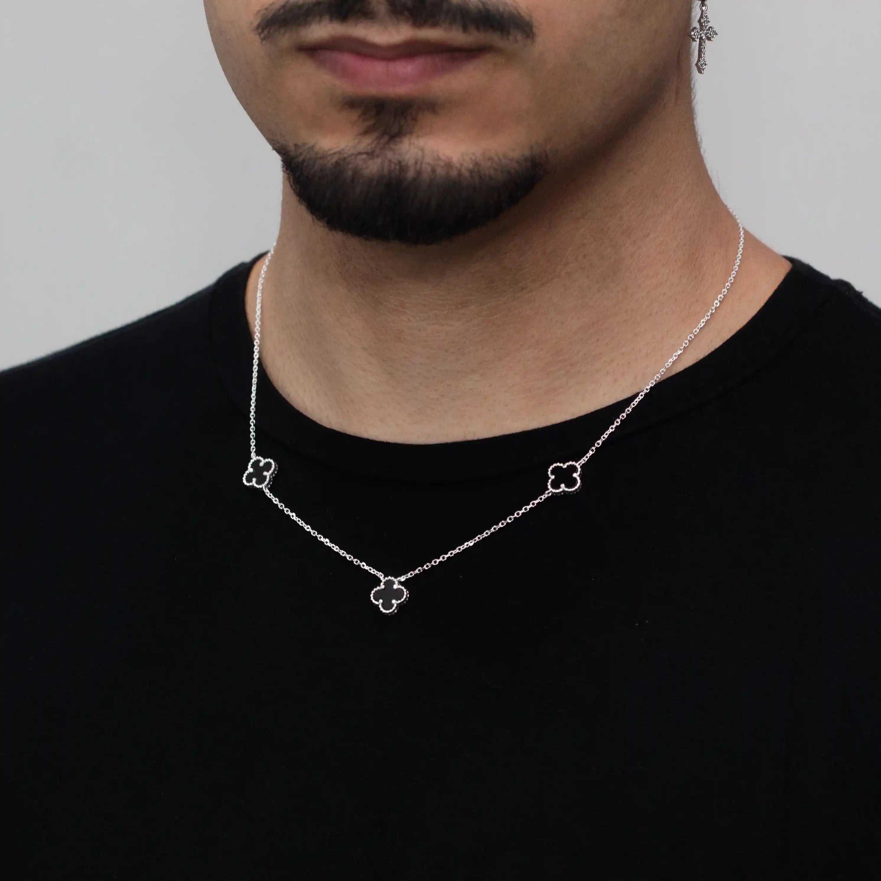 corrente de prata masculina - trevo - prata 925