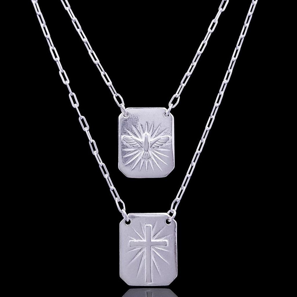 ESCAPULÁRIO ESPIRITO SANTO (1,2mm)- 70cm - 1,6cm X 1,2cm - Prata 925 - Rei Pratas Jewelry