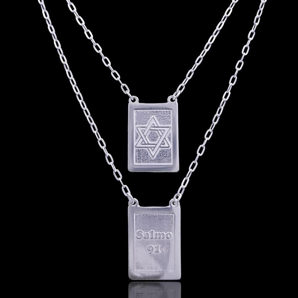 ESCAPULÁRIO ESTRELA DAVID SALMOS (1,2mm)- 70cm - 1,6cm X 1,2cm - Prata 925 - Rei Pratas Jewelry