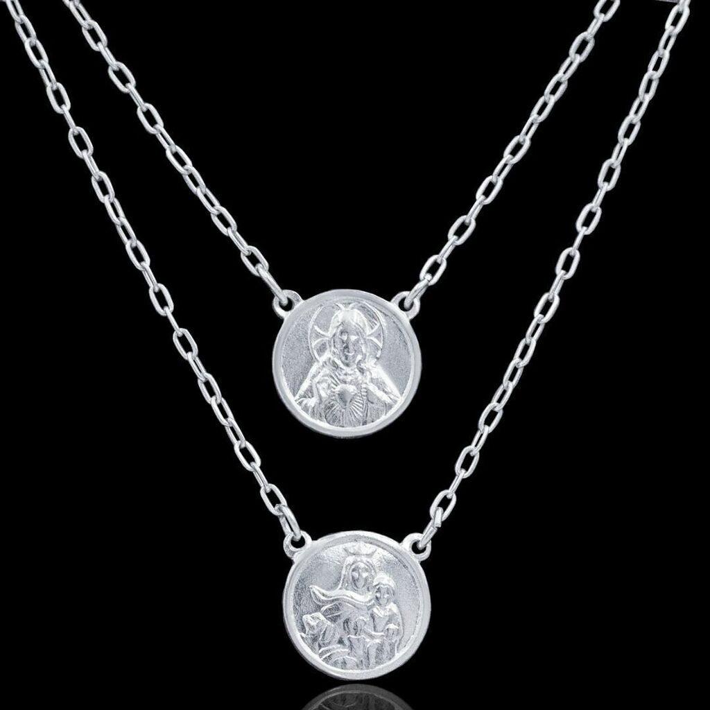 Escapulário Jesus Cristo e Nossa Sra. Carmo Redondo 1,2mm - 65cm - Prata 925 - Rei Pratas Jewelry
