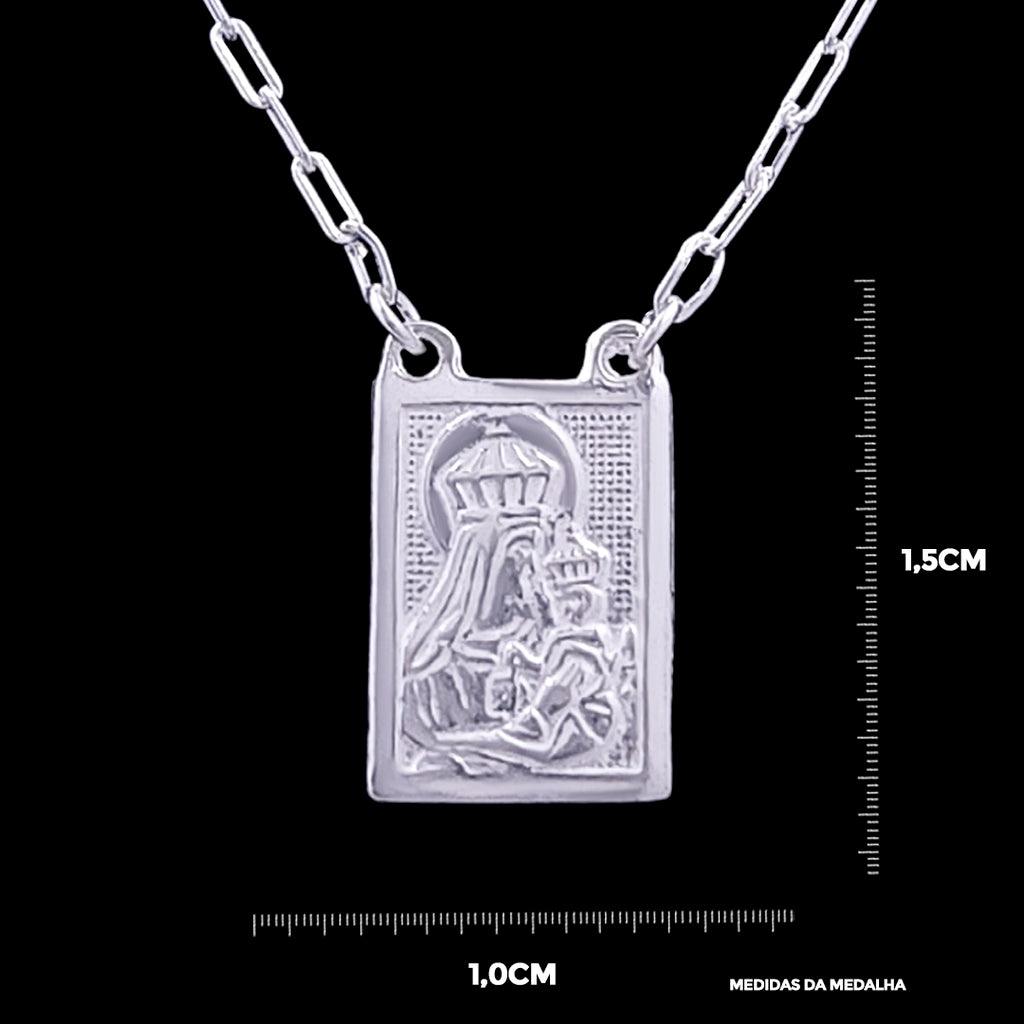 ESCAPULÁRIO JESUS E MARIA (1,2mm)- 70cm - 1,5cm X 1,0cm - Prata 925 - Rei Pratas Jewelry