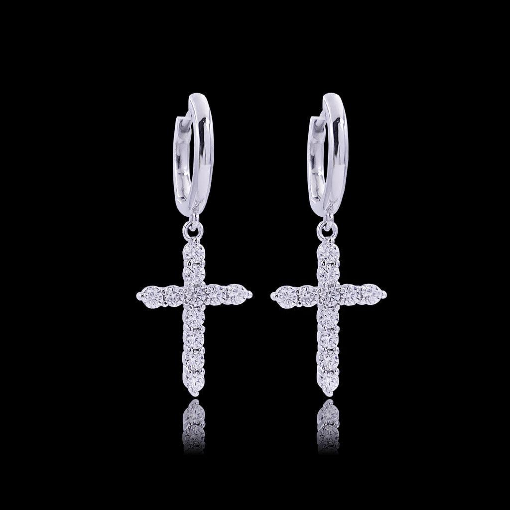 brinco masculino de prata - moissanite cruz - prata 925
