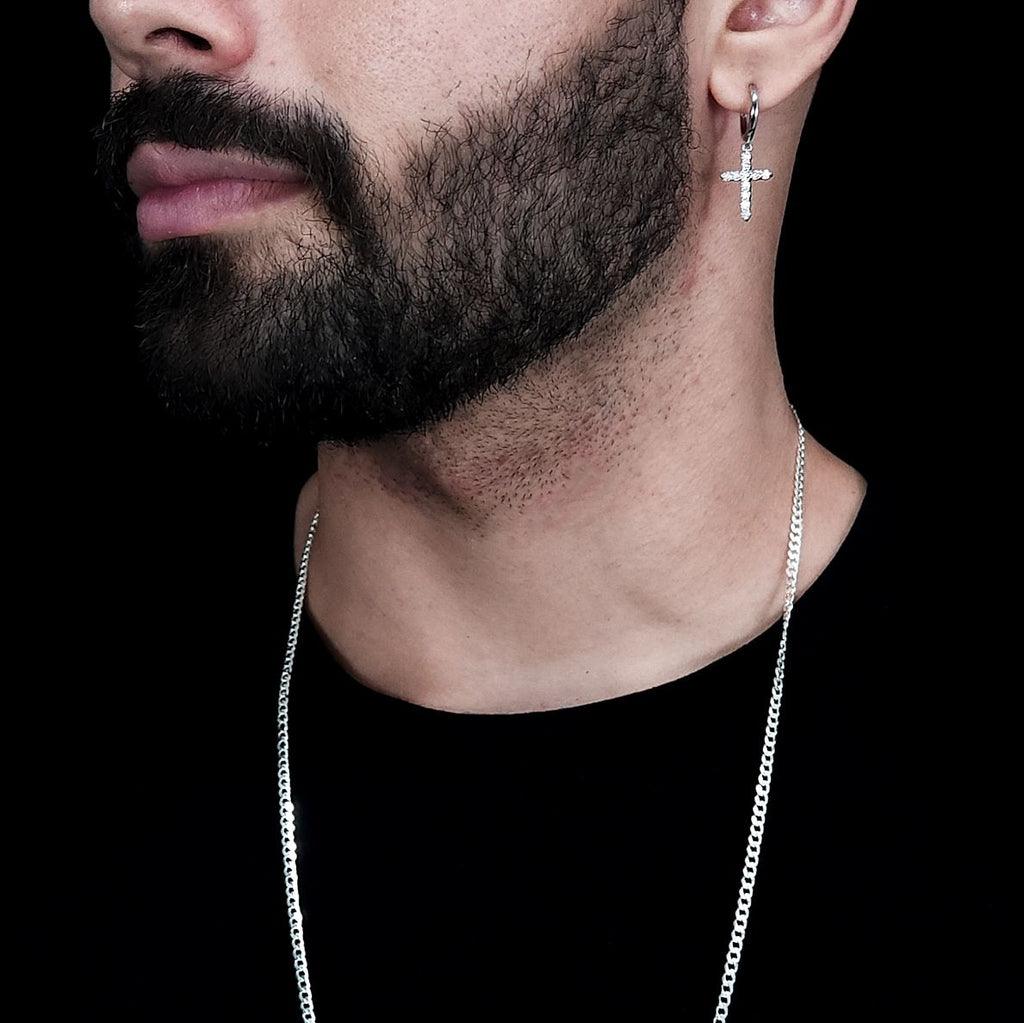 brinco masculino de prata - moissanite 10mm - prata 925