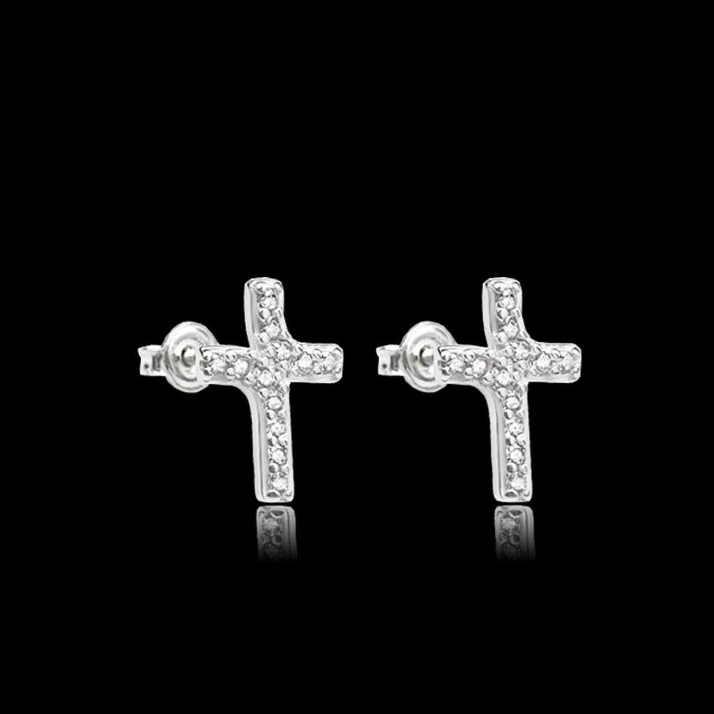 brinco masculino de prata - cruz cravejada - prata 925