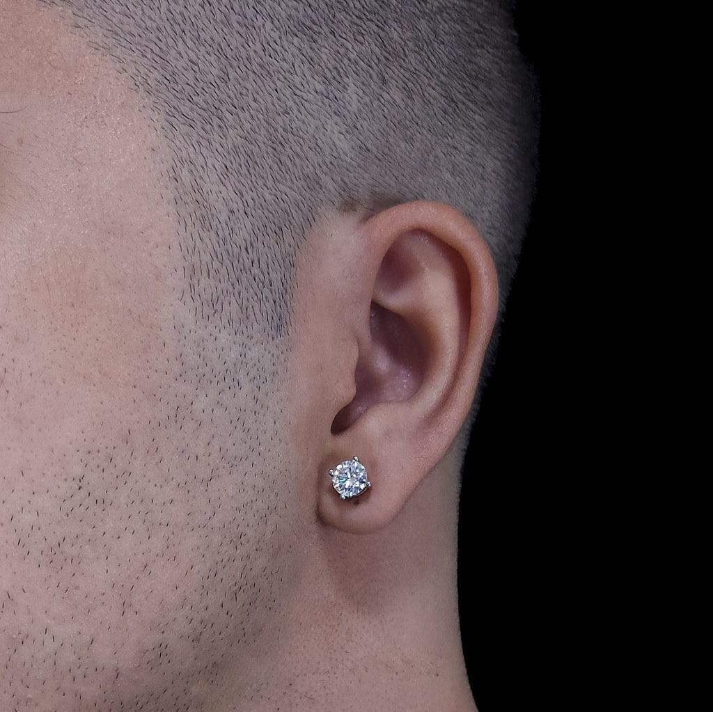 brinco masculino de prata - moissanite 65mm - prata 925