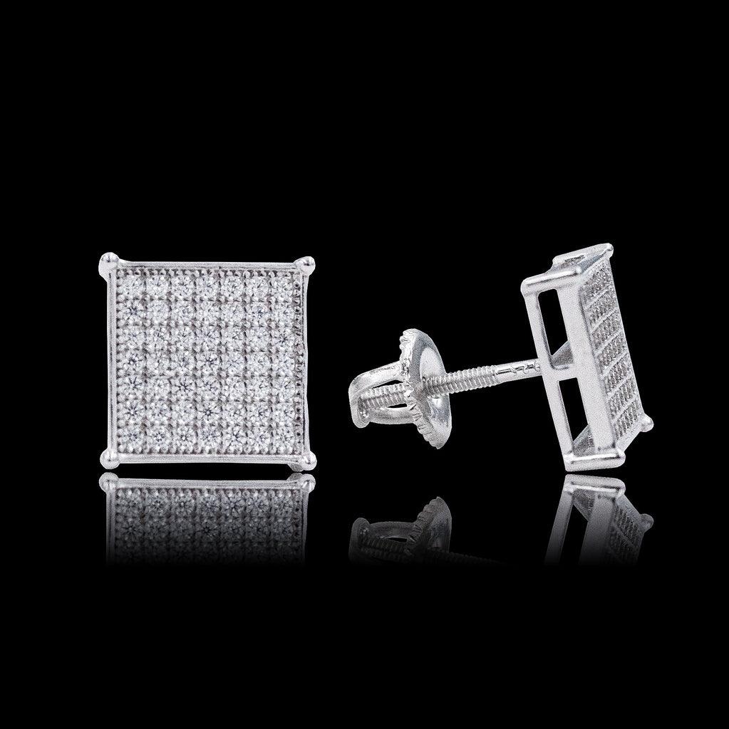 brinco masculino de prata - pave ice cravejado - prata 925