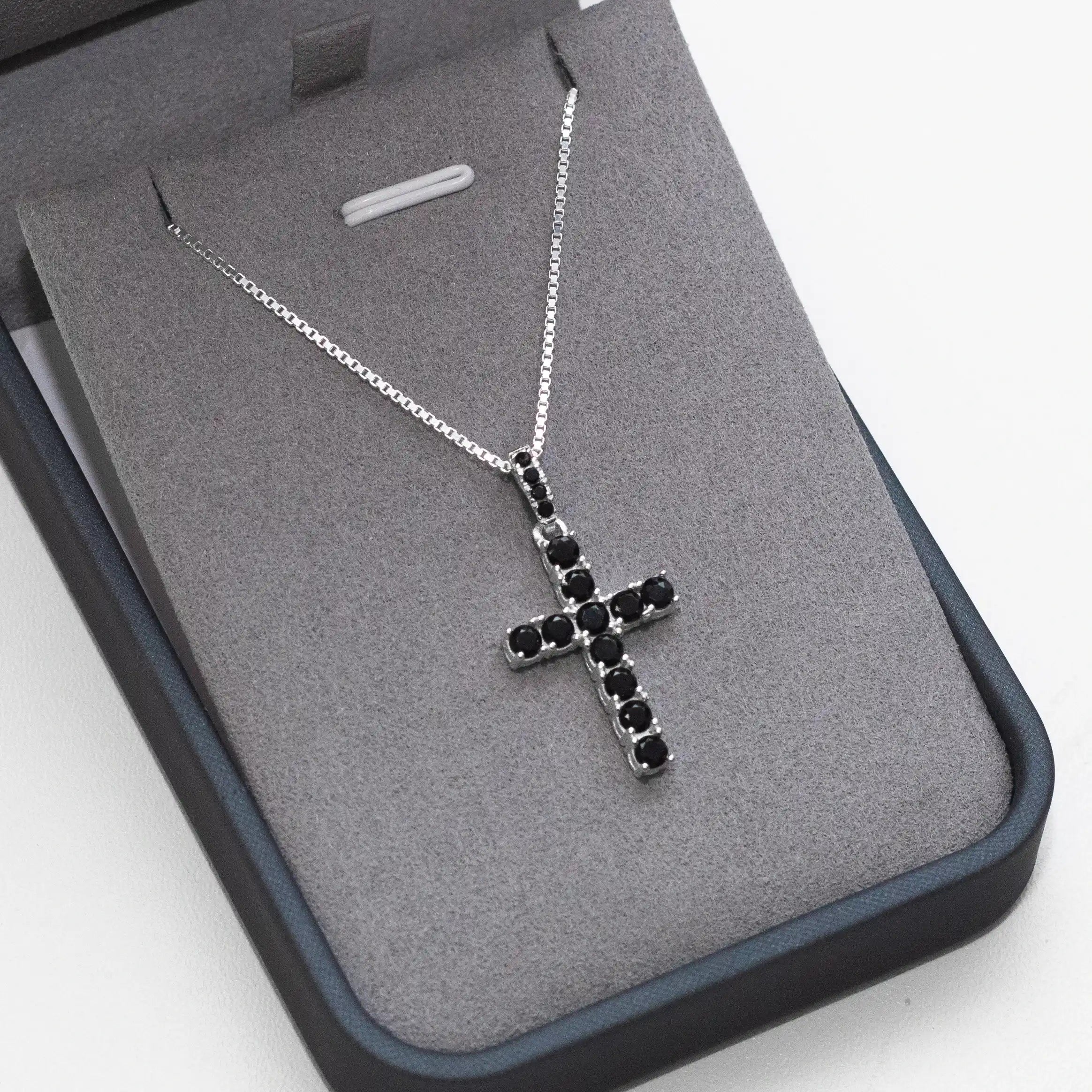Conjunto Riviera Black - Corrente Veneziana 1mm Pingente Riviera Black - Prata 925