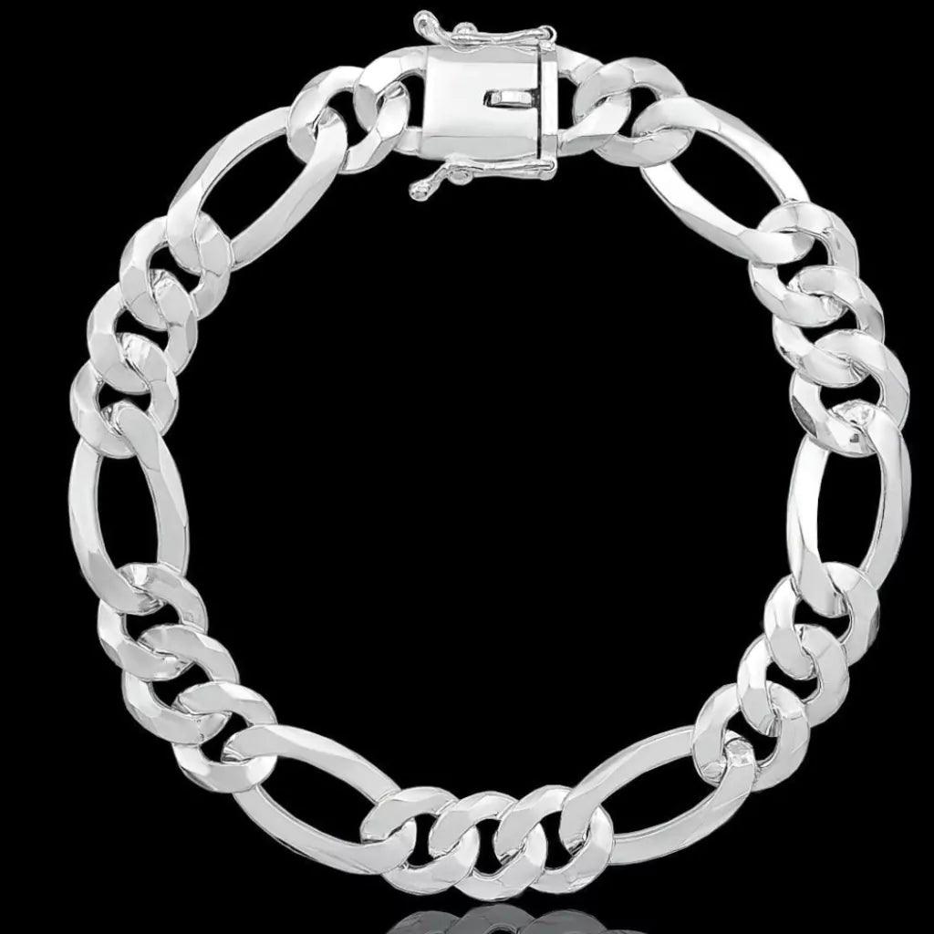 pulseira de prata masculina - figaro 3x1 10mm - prata 925