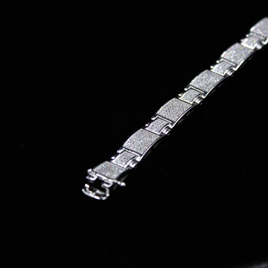 pulseira de prata masculina - square cravejada ice - prata 925