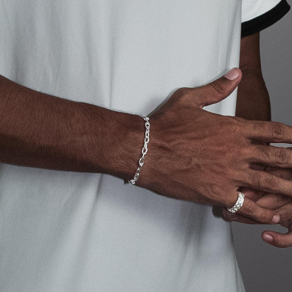 pulseira de prata masculina - cartier cadeado 5mm - prata 925