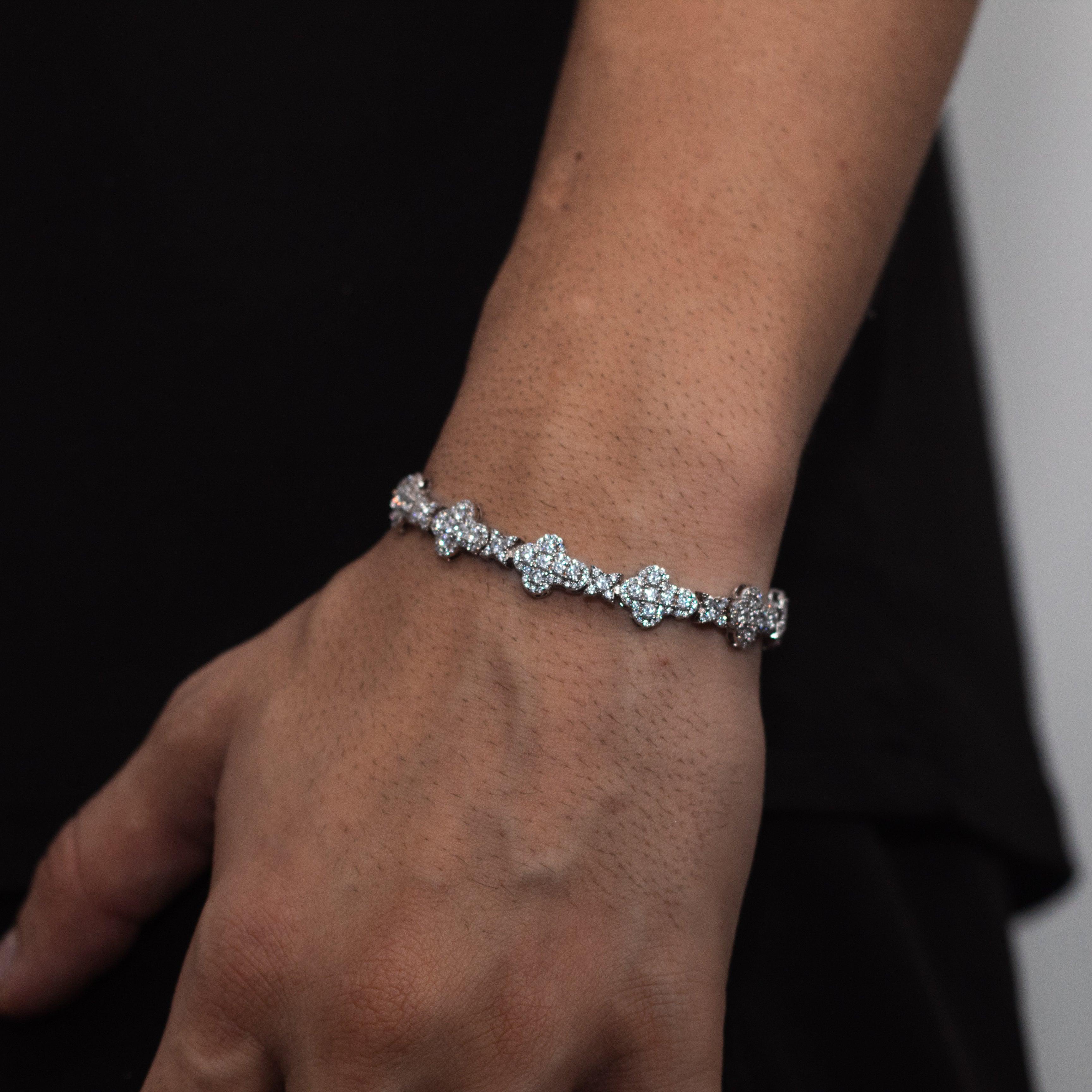 pulseira de prata masculina - round cravejada ice  - prata 925