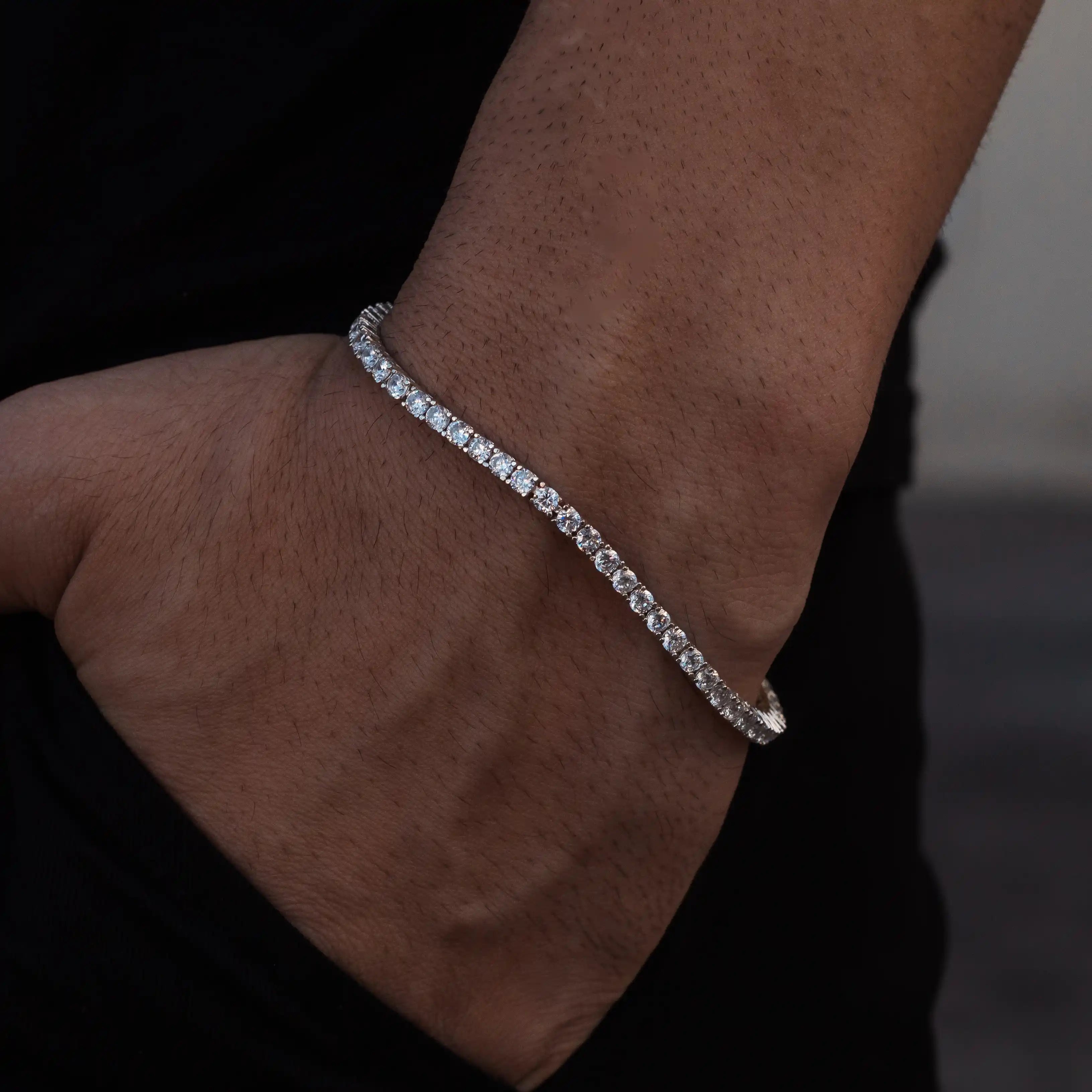 pulseira de prata masculina - riviera 3mm cravejada ice - prata 925