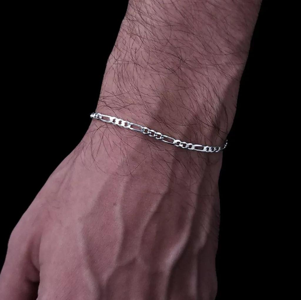 pulseira de prata masculina - figaro 3x1 - prata 925