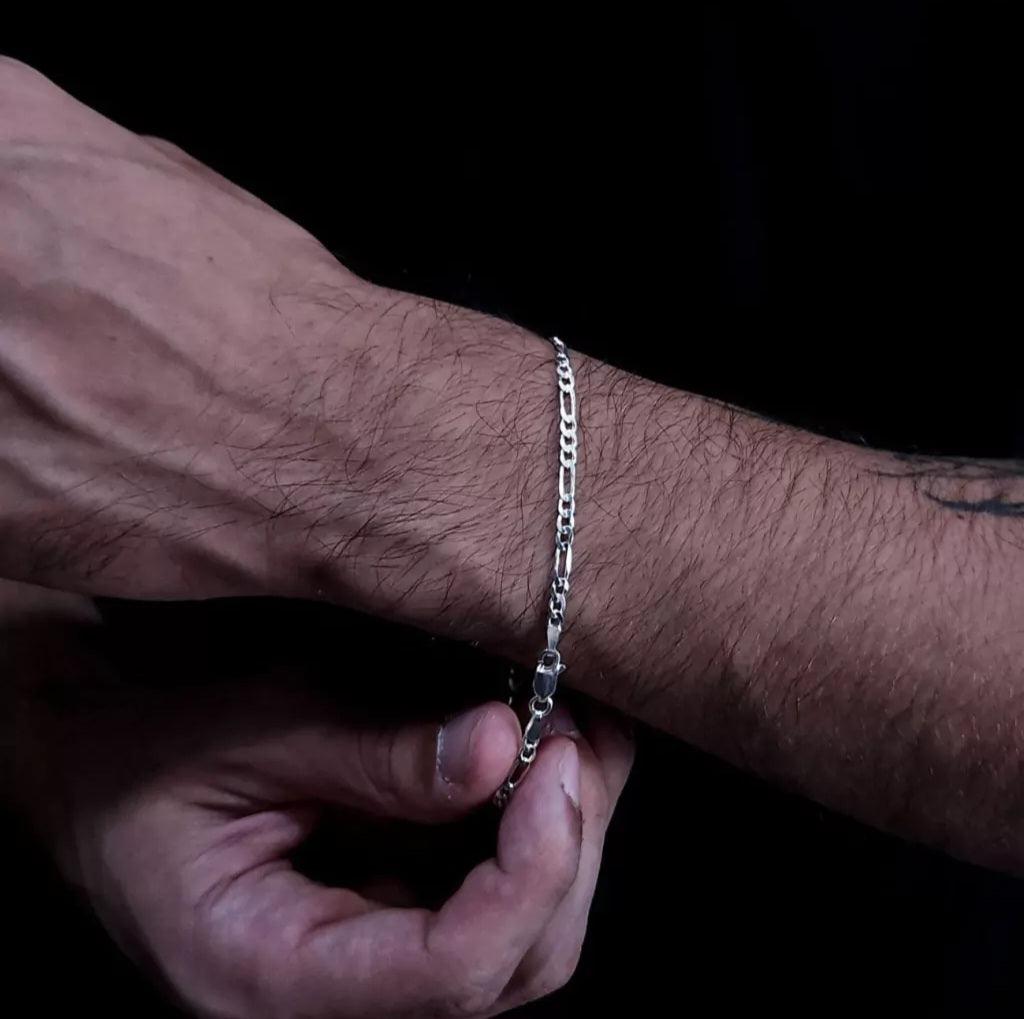 pulseira de prata masculina - figaro 3x1 - prata 925