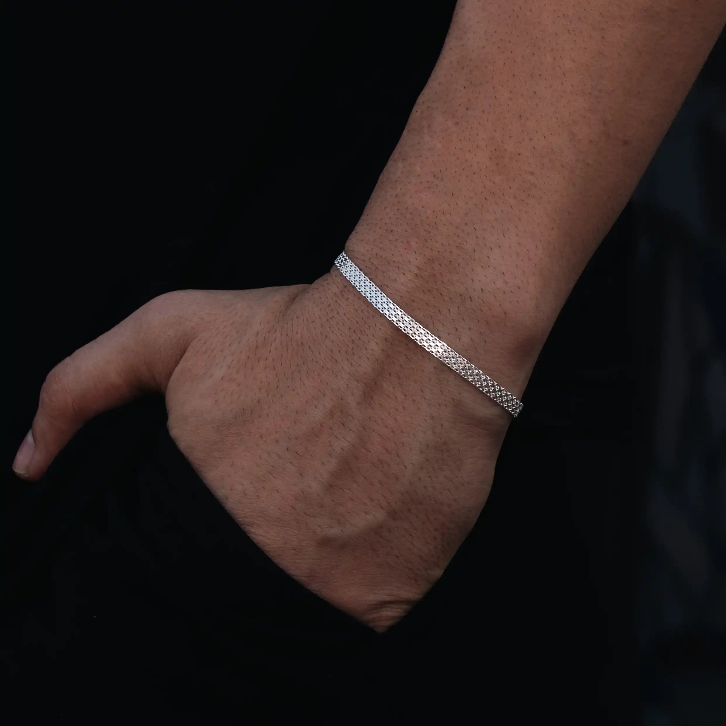 pulseira de prata masculina - esteira 4mm - prata 925