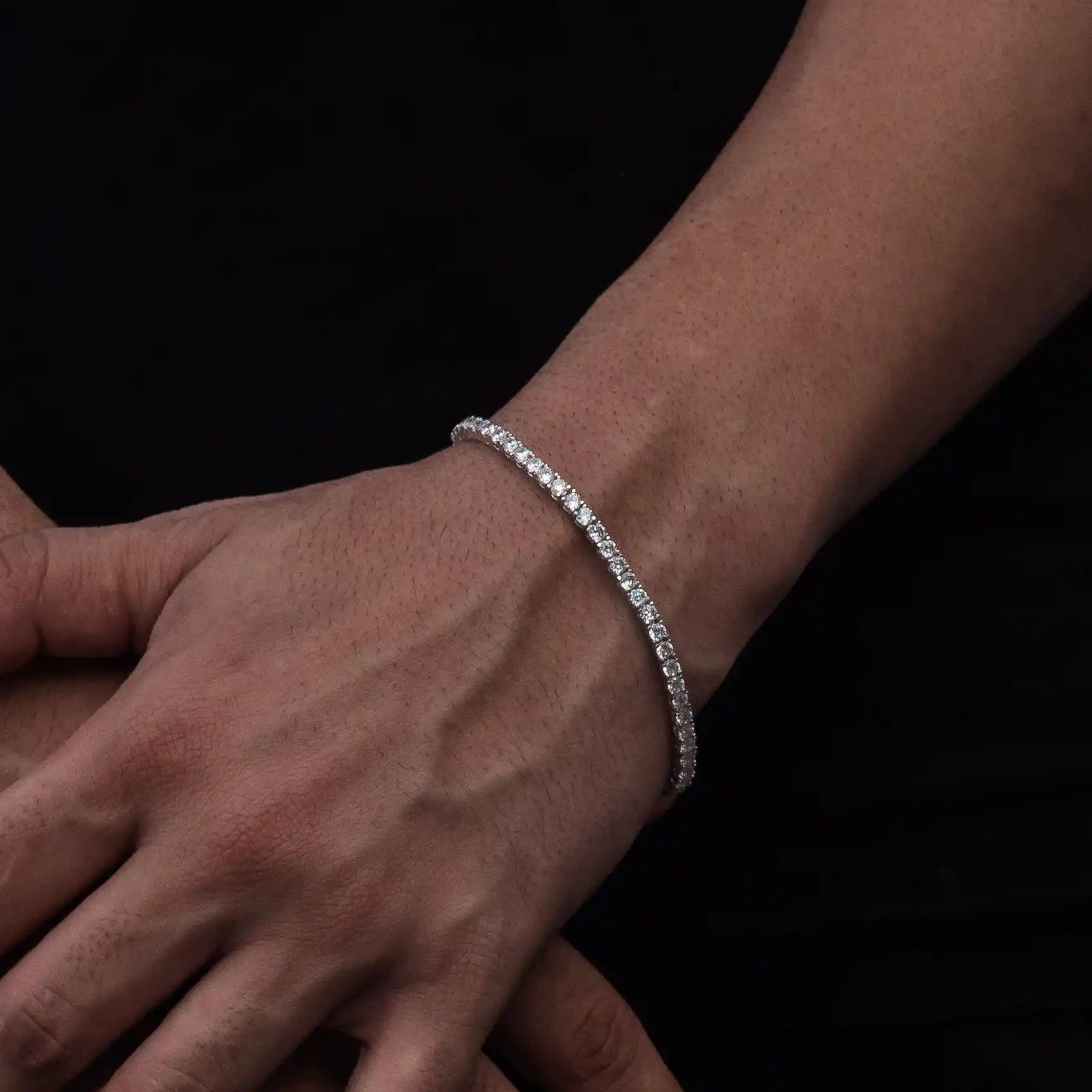 pulseira de prata masculina - riviera 3mm cravejada ice - prata 925
