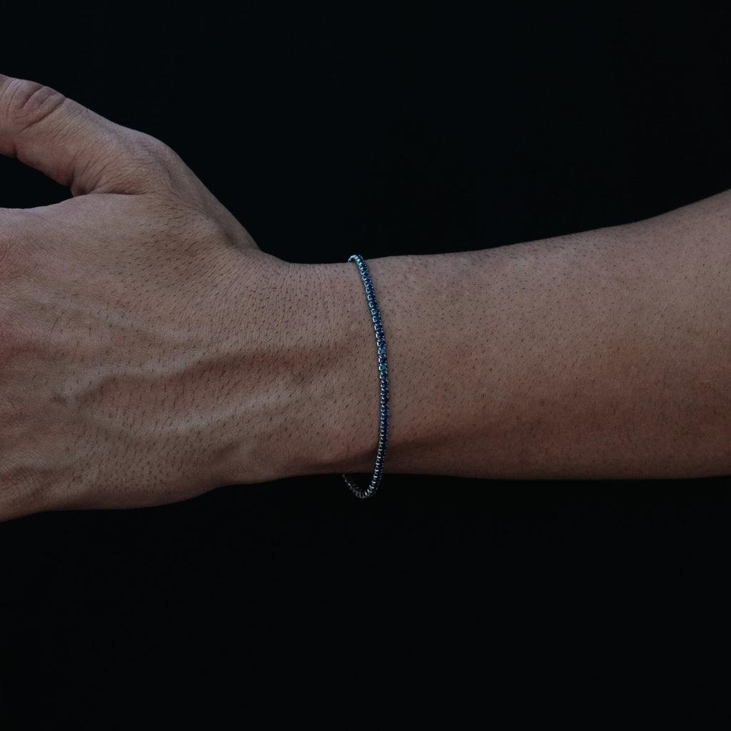 pulseira de prata masculina -riviera blue - prata 925