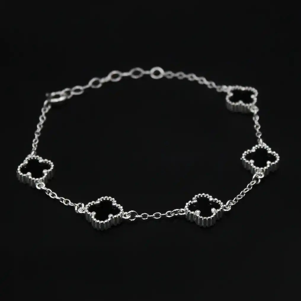 pulseira de prata masculina - trevo 5 folhas - prata 925
