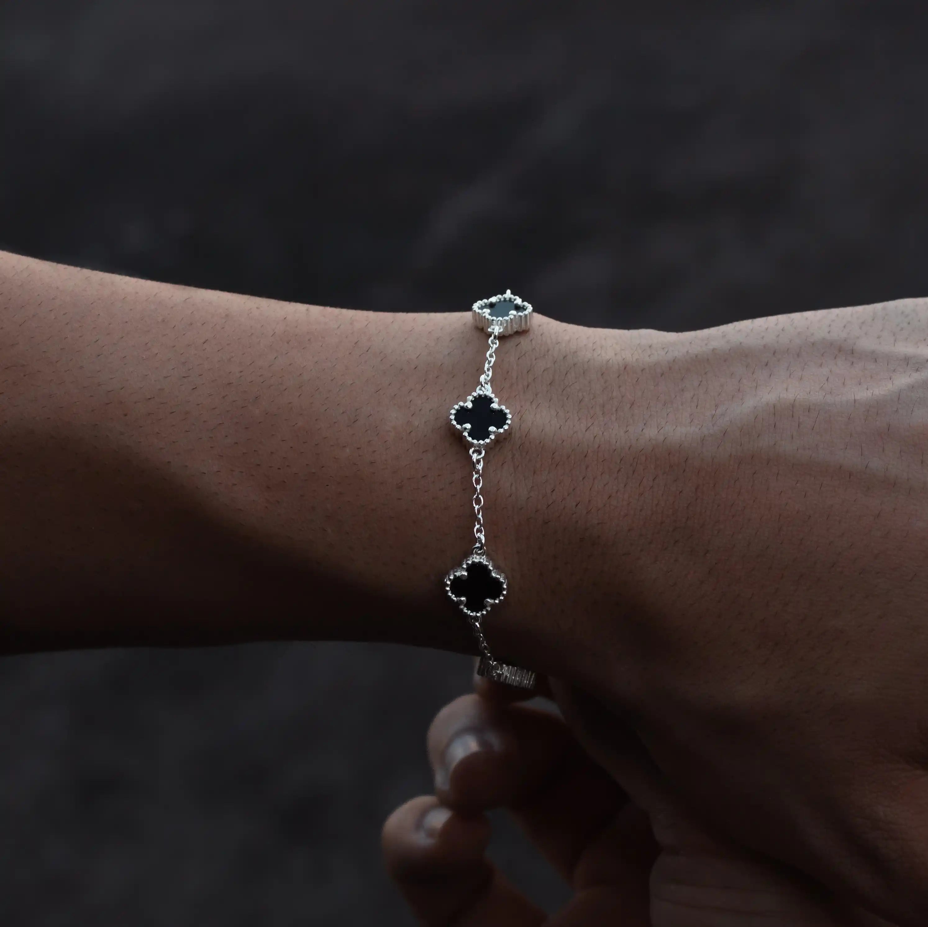 pulseira de prata masculina - trevo 5 folhas - prata 925