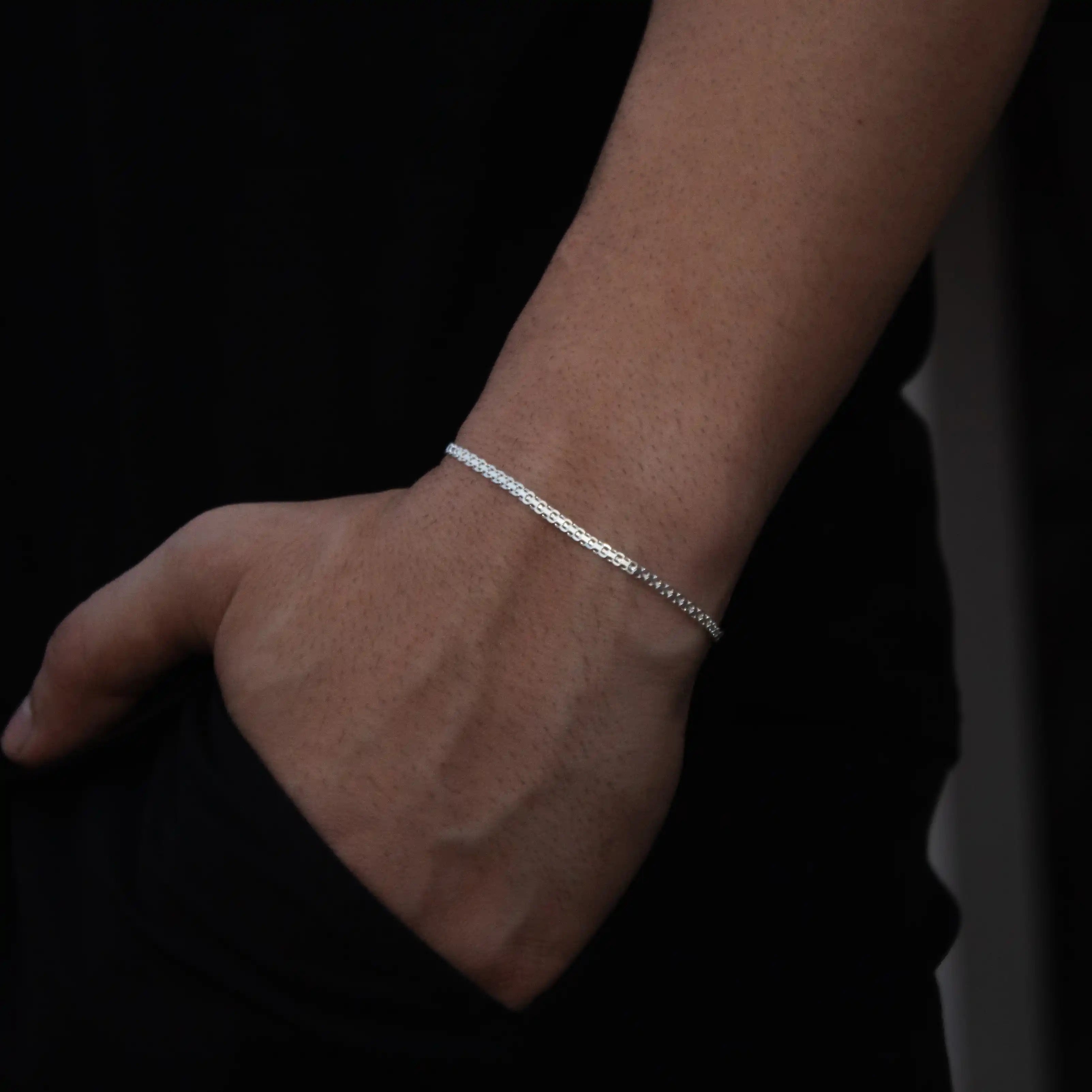 pulseira de prata masculina - cadeado duplo 3mm - prata 925