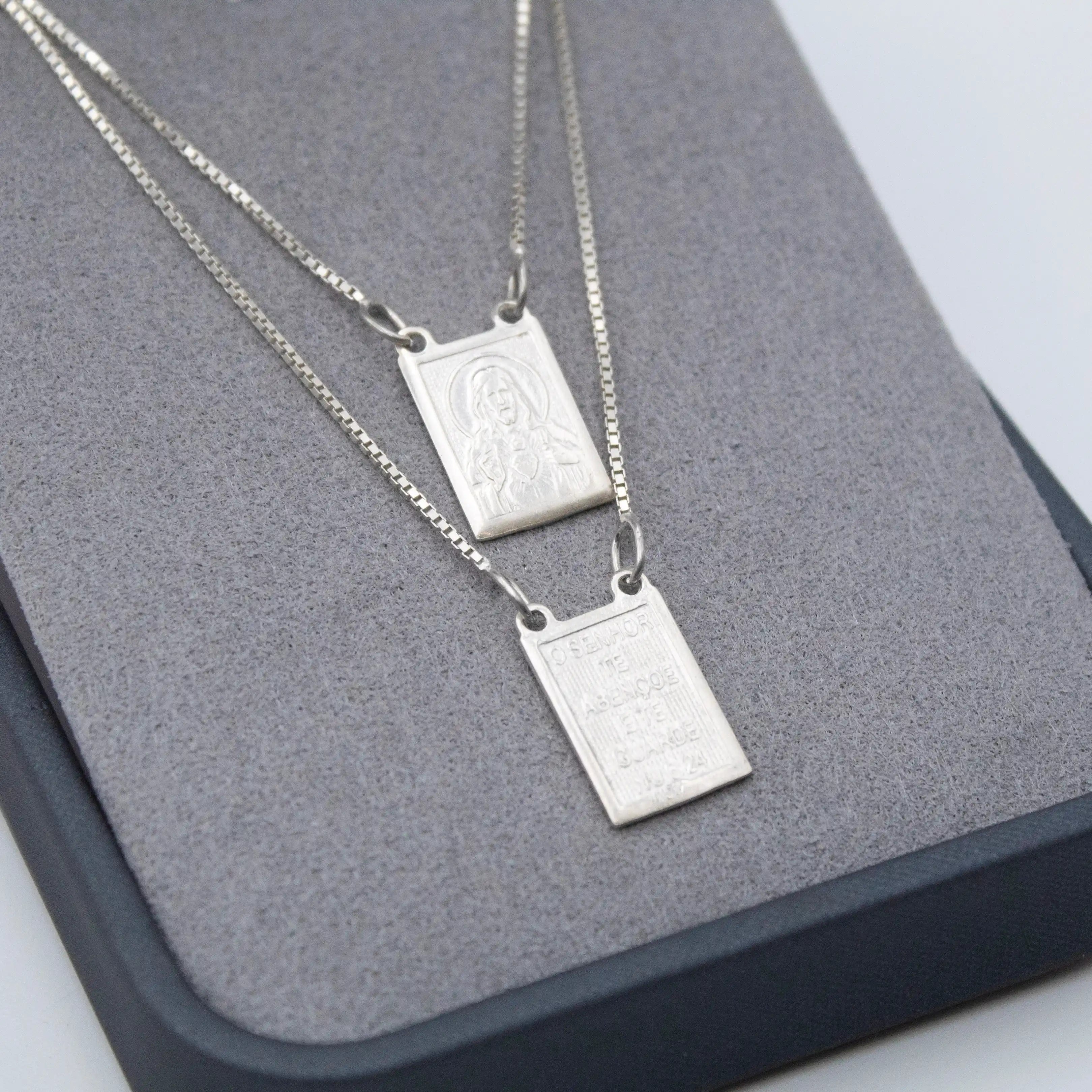 Escapulário Jesus e Maria - O senhor te abençoe e te guarde - prata 925