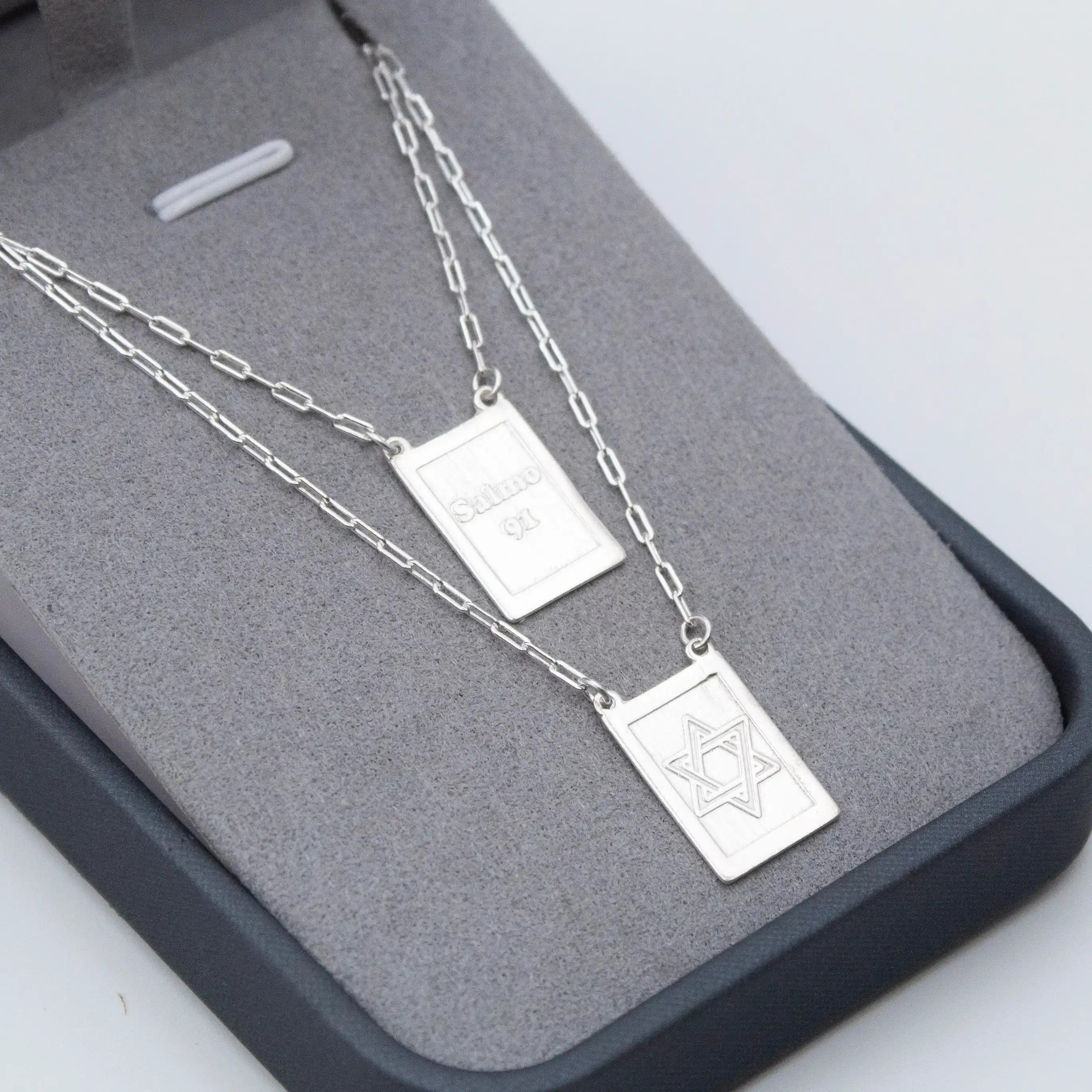 Escapulário Salmos 91 - Estrela de David em prata 925