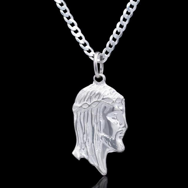 Corrente Grumet Escama 3mm - Pingente Face de Cristo - Prata 925 - Rei Pratas Jewelry