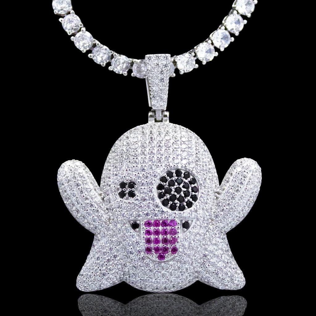 CORRENTE RIVIERA (4mm) - 50cm - PINGENTE GHOST ICE CRAVEJADO - 20g - 5,0cm X 4,2cm - Prata 925 - Rei Pratas Jewelry