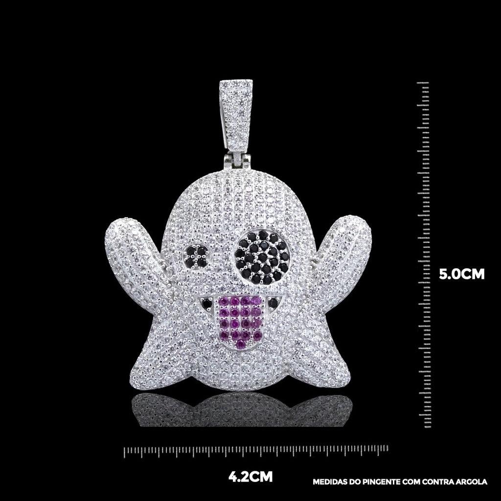 CORRENTE RIVIERA (4mm) - 50cm - PINGENTE GHOST ICE CRAVEJADO - 20g - 5,0cm X 4,2cm - Prata 925 - Rei Pratas Jewelry