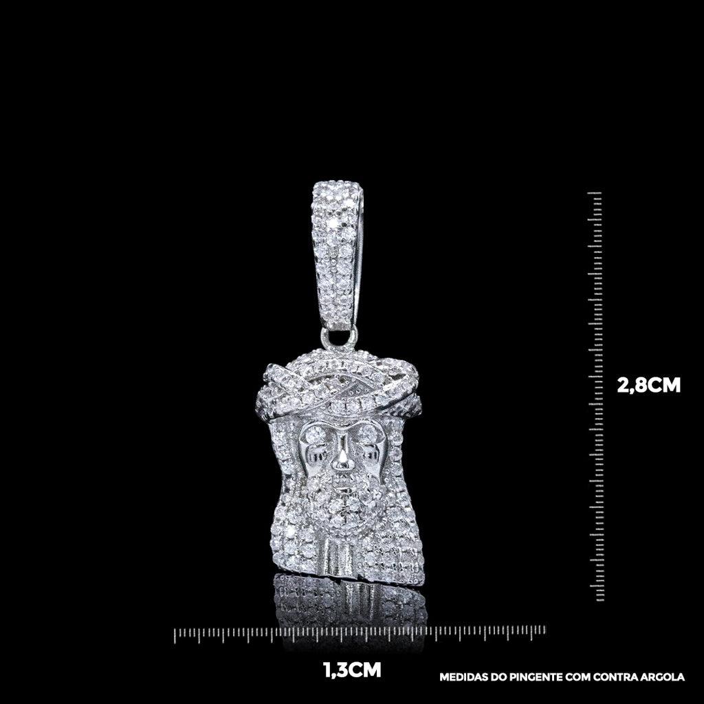 CORRENTE VENEZIANA 1mm- PINGENTE CRISTO ICE CRAVEJADO 3,0cmX1,3cm - Prata 925 - Rei Pratas Jewelry