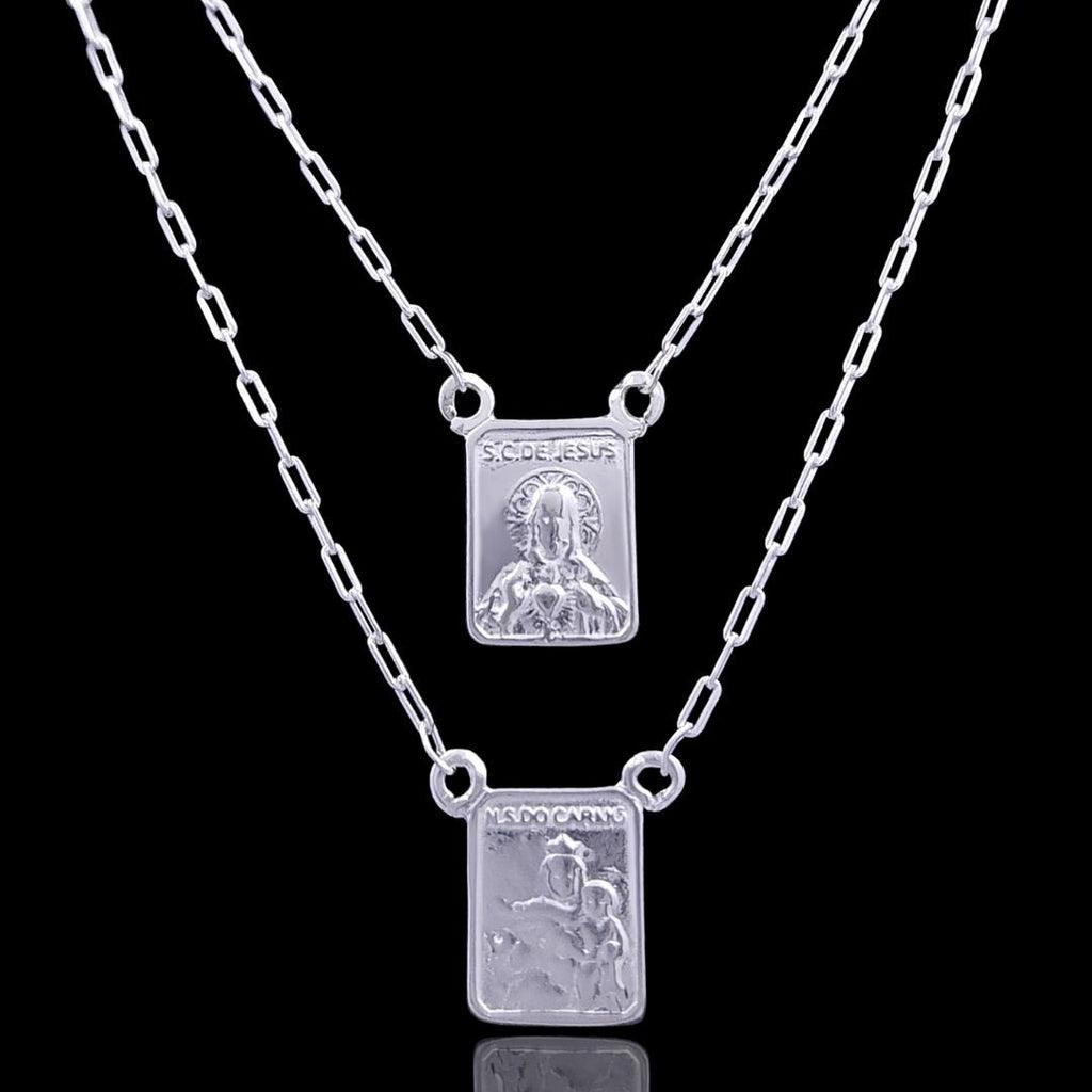 ESCAPULÁRIO JESUS CRISTO e N.S DO CARMO (1,2mm)- 70cm - 1,2cm X 1,0cm - Prata 925 - Rei Pratas Jewelry