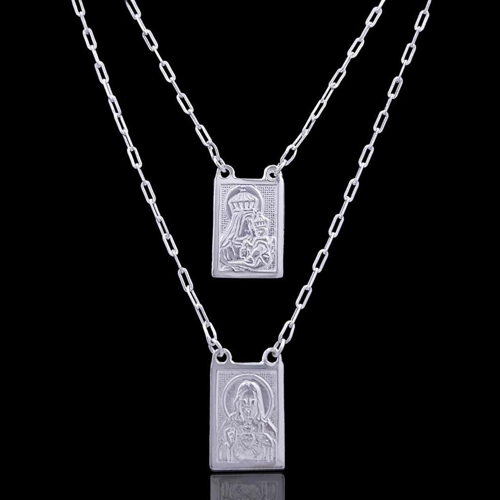 ESCAPULÁRIO JESUS E MARIA (1,2mm)- 70cm - 1,5cm X 1,0cm - Prata 925 - Rei Pratas Jewelry