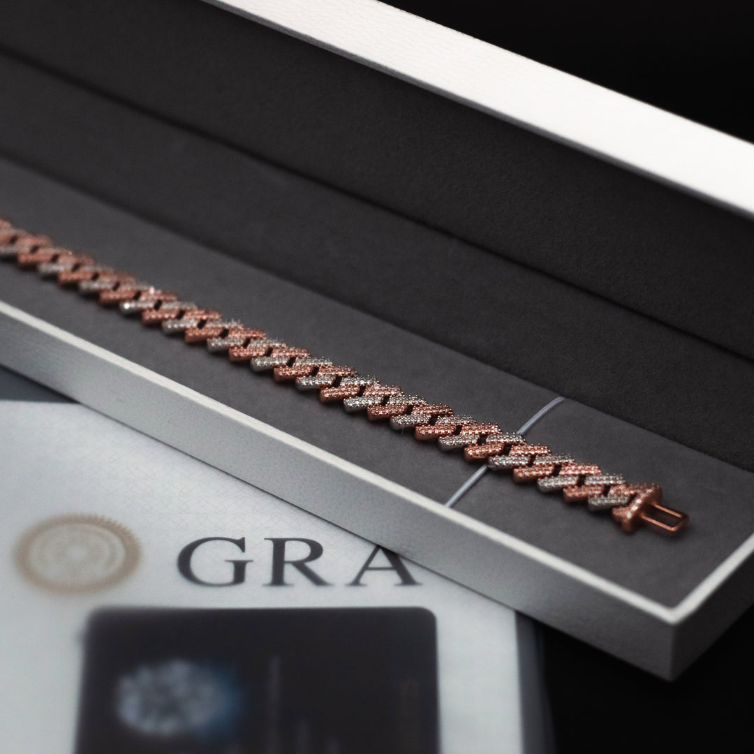 Pulseira Maiami Cuban 8mm Rose & White em Prata 925