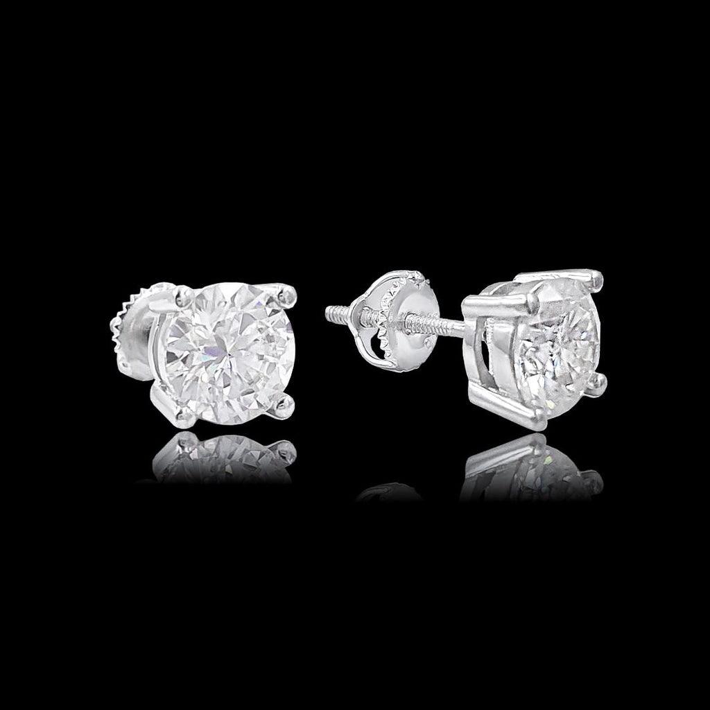PAR DE BRINCOS MOISSANITE DIAMOND (6,5mm) - VVS1 - 1 Quilate cada Pedra - Color D - Prata 925 - Rei Pratas Jewelry