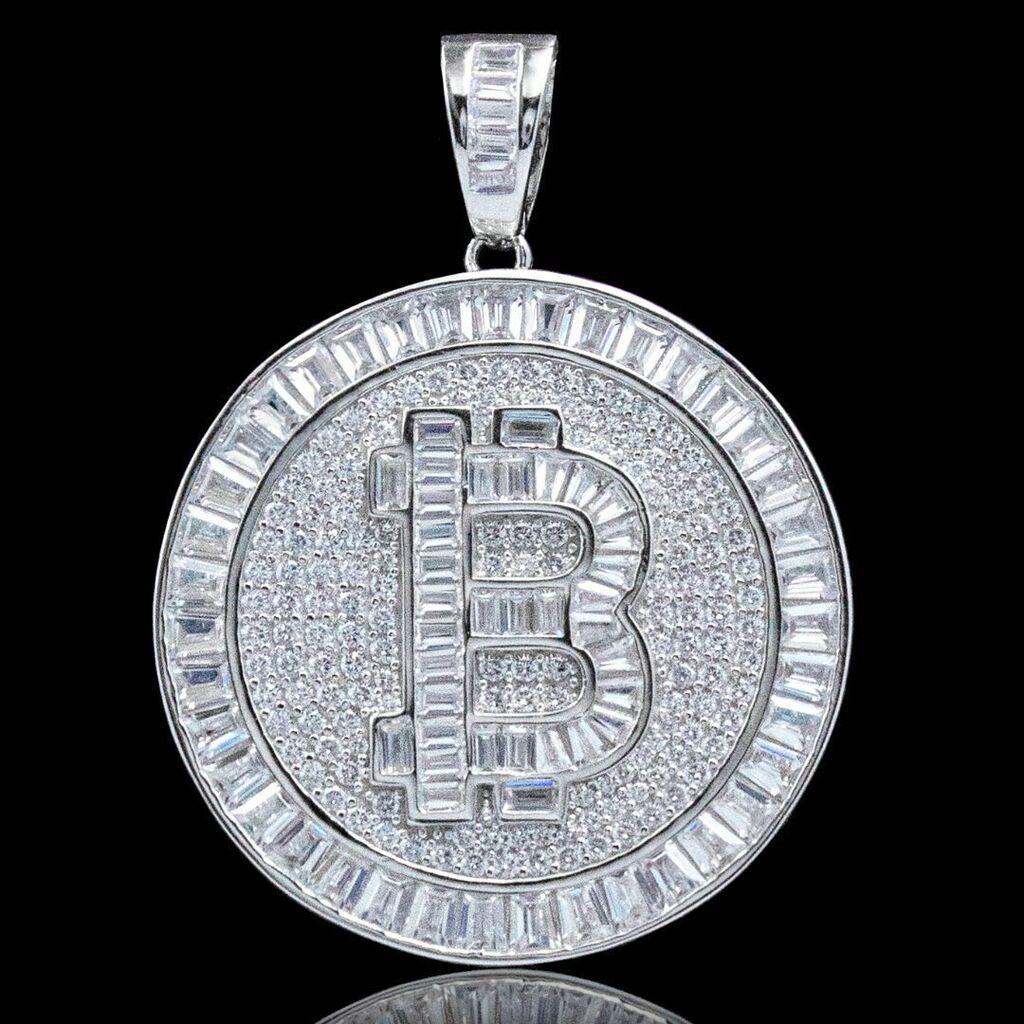 Pingente Bitcoin cravejado - Prata 925 - Rei Pratas Jewelry