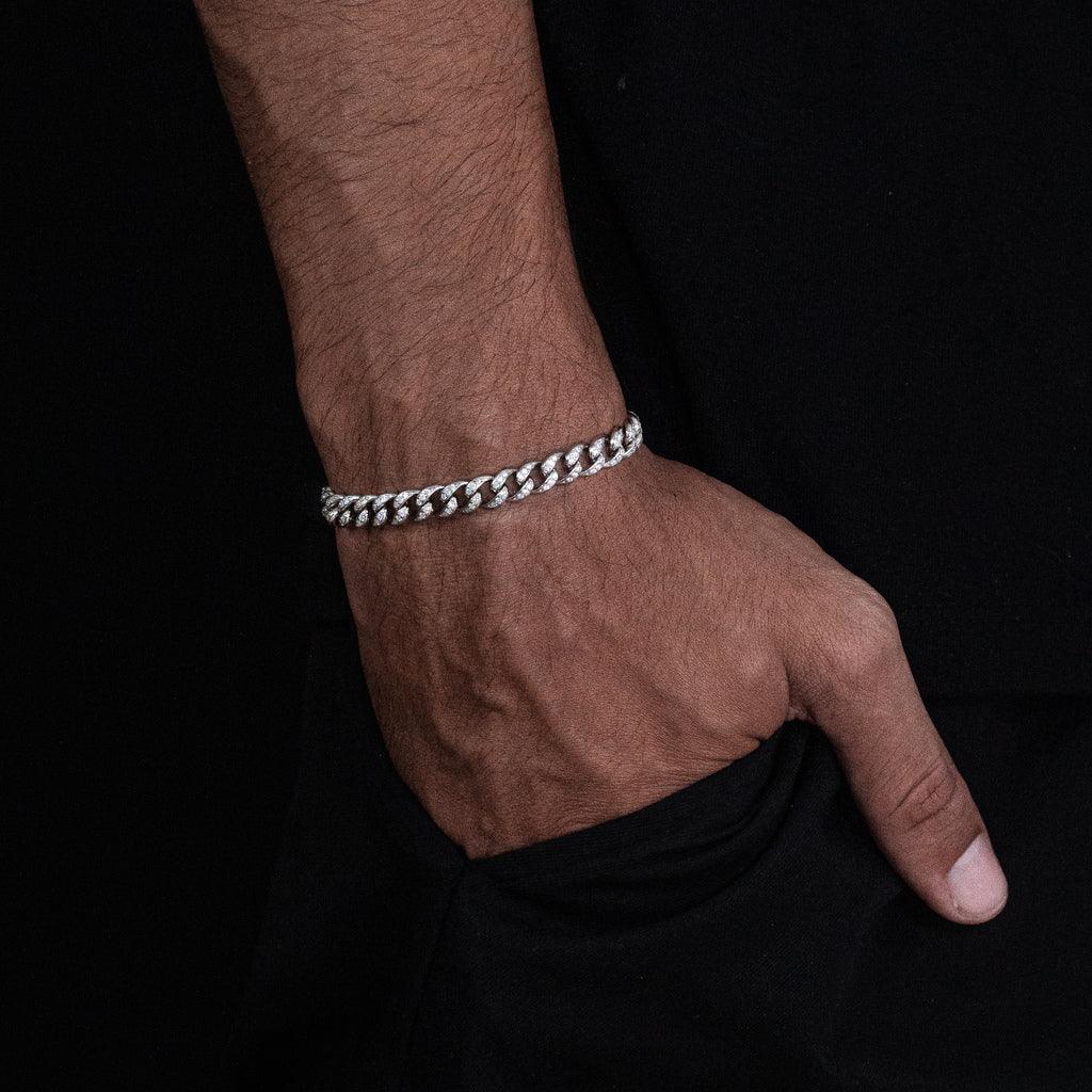 Pulseira Cuban cravejada (7mm) - Prata 925 - Rei Pratas Jewelry