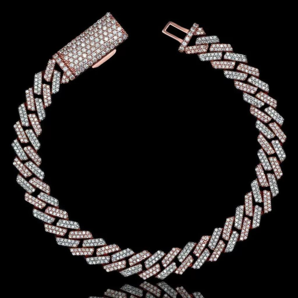 Pulseira Maiami Cuban (8mm) Rose & White - Prata 925 - Rei Pratas Jewelry