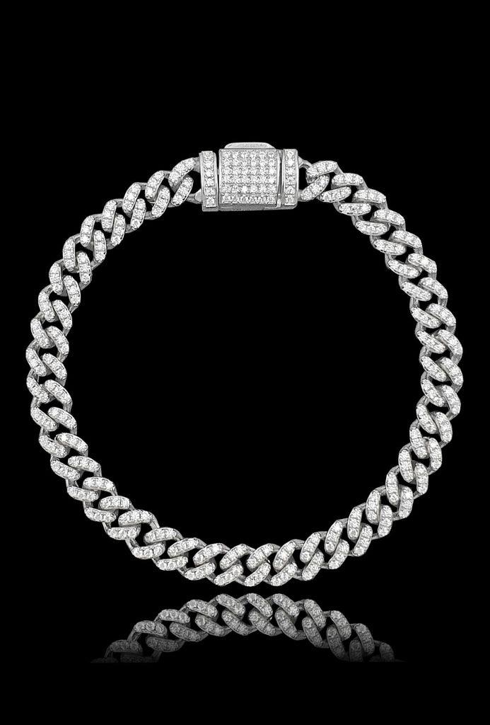 PULSEIRA MOISSANITA CUBAN (6mm) - 18,5cm - 315 pedras moissanite VVS1 Cor D - Prata 925 - Rei Pratas Jewelry