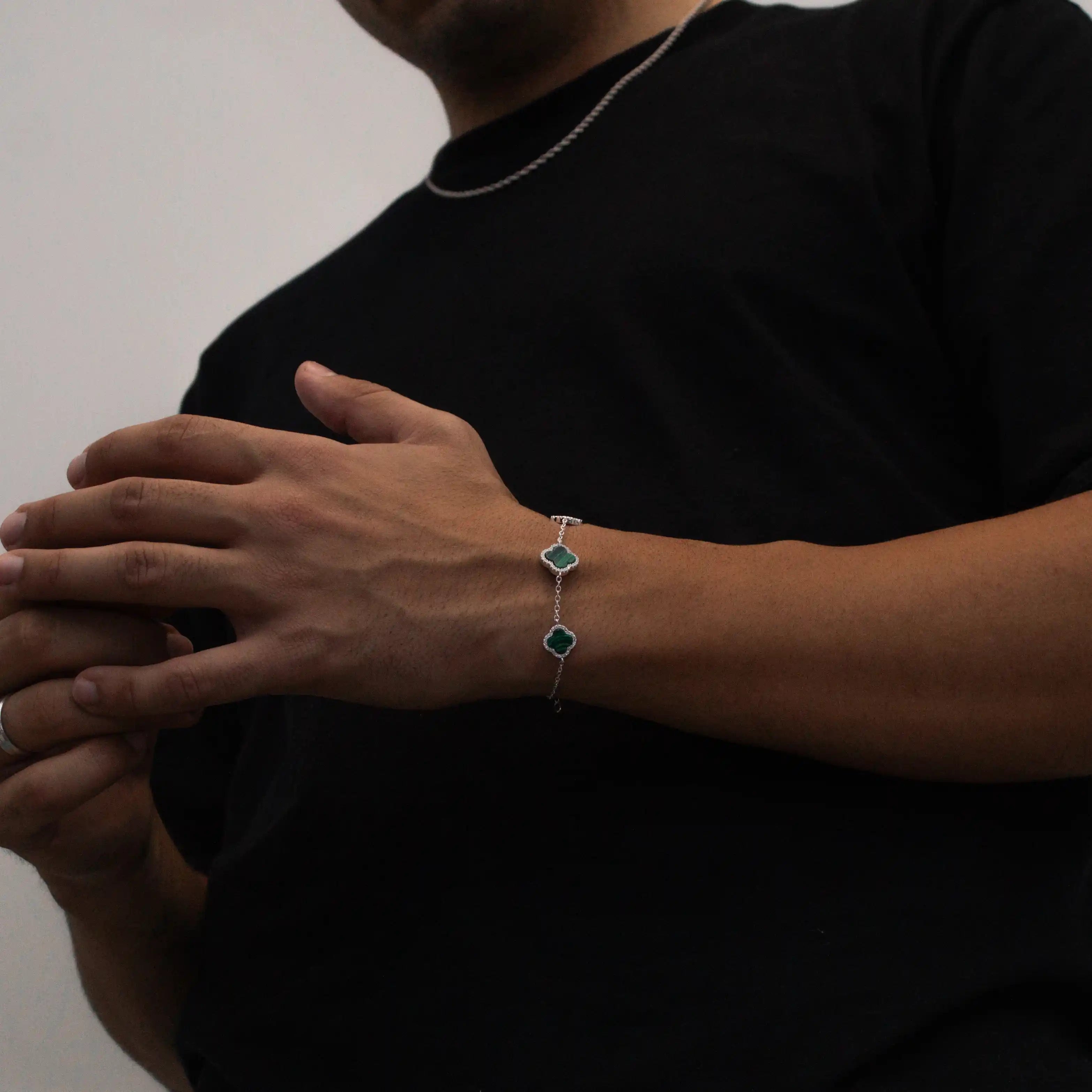 Pulseira Trevo Verde 3 Leafs cravejada em Prata 925